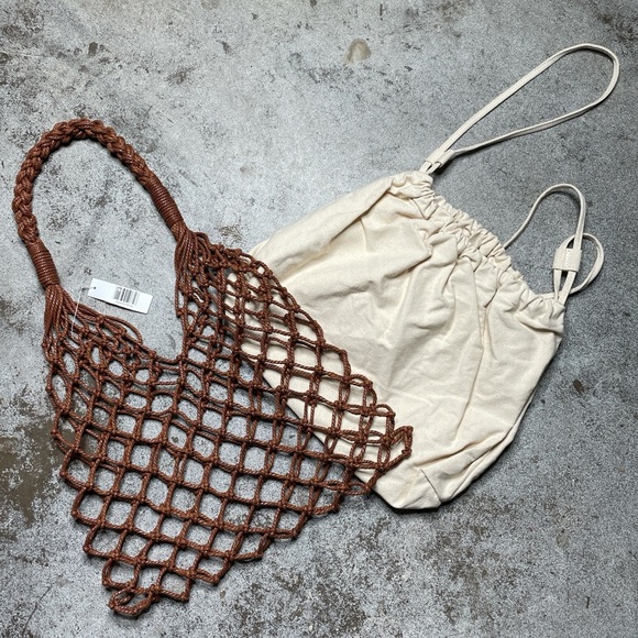 Top Shop Faux Leather Mesh bag with canvas insert. NWT - Picture 3 of 6